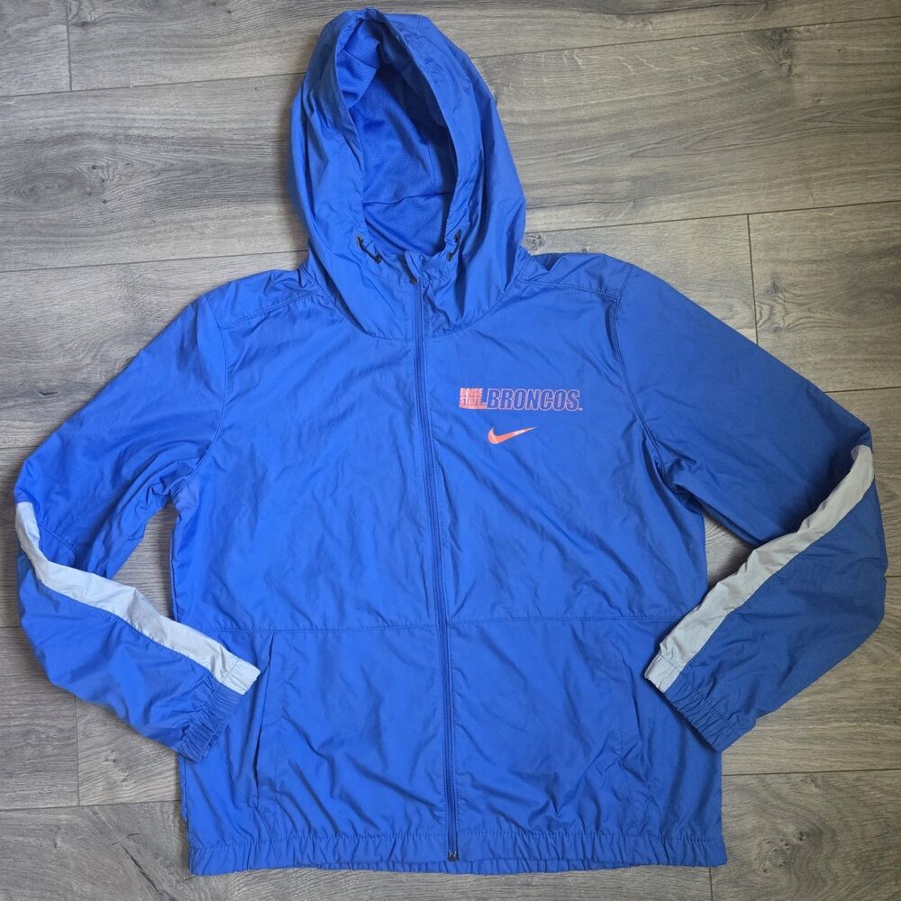 Nike Boise State Broncos Windbreaker Jacket Blue Mens Medium Full Zip Hooded